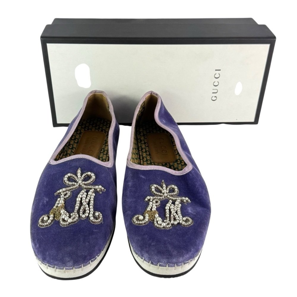 GUCCI Purple Velvet Pearl AM Men's Espadrilles Moccasin 7.5 - 8 US